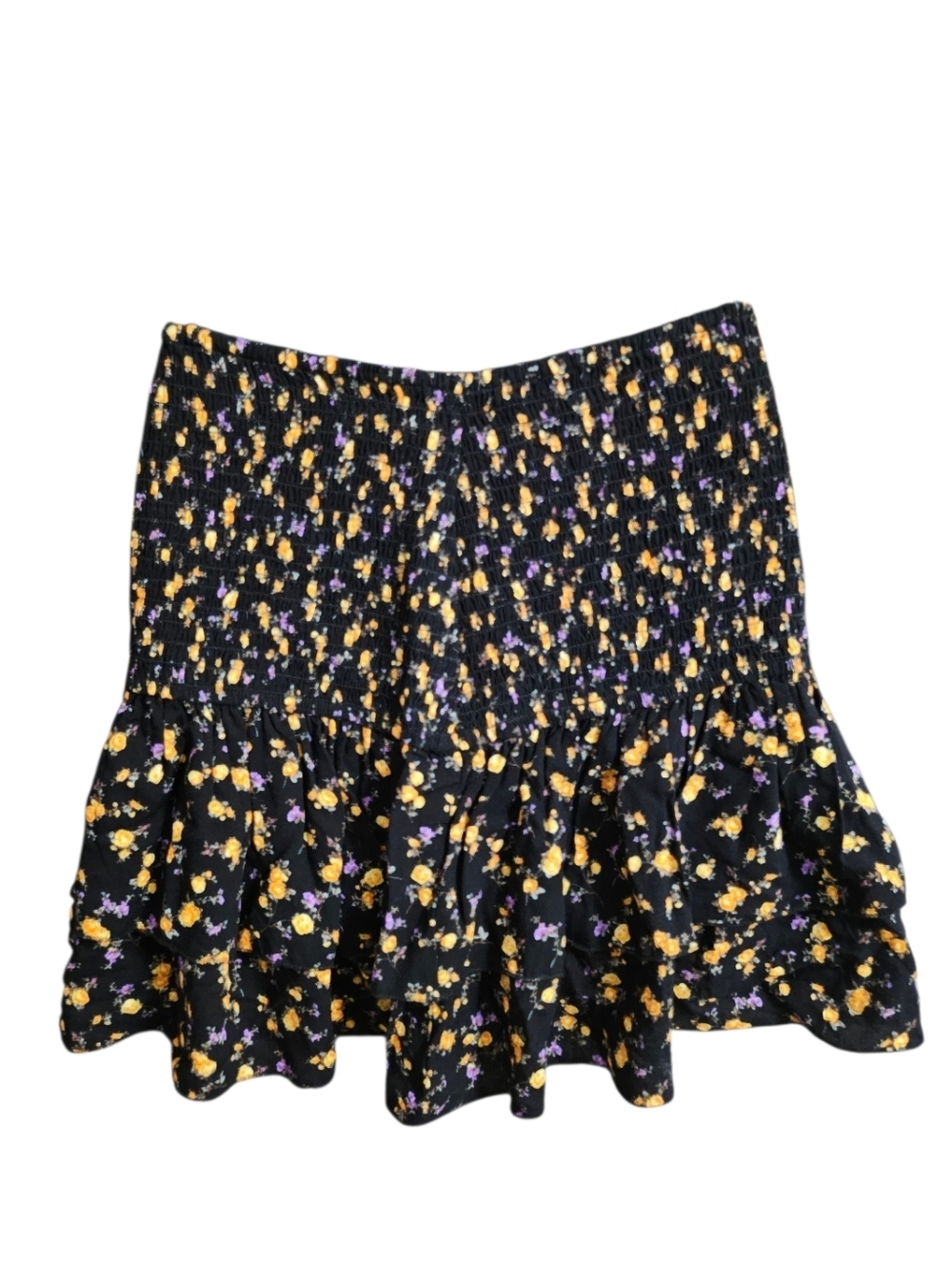 F21 - MD Black Floral Print Flare Mini Skirt - Picture 7 of 7
